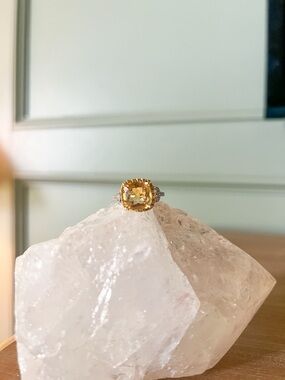 Yellow Citrine Cushion-Cut Ring with Halo 7.5- Women Jewelry